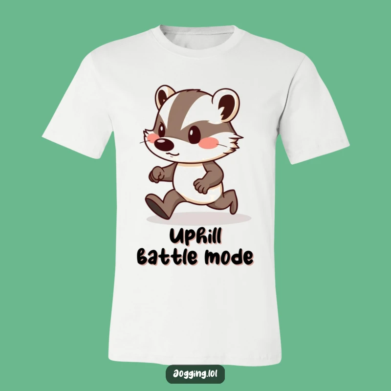 Funny Badger Jogger T-Shirt: Determined Badger Uphill Tee for Tough Souls