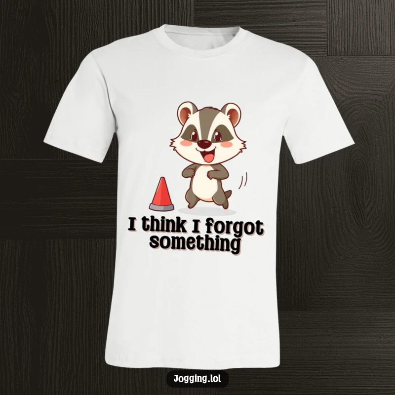Funny t-shirt showcasing a happy badger character comically leaning forward at a race start, embodying the excitement and humor of a beginner runner.