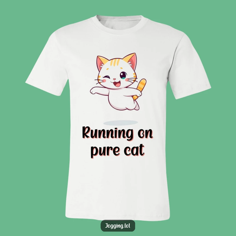 Funny Cat Running T-Shirt - Flowing Character Tee for Active Pawsitivity