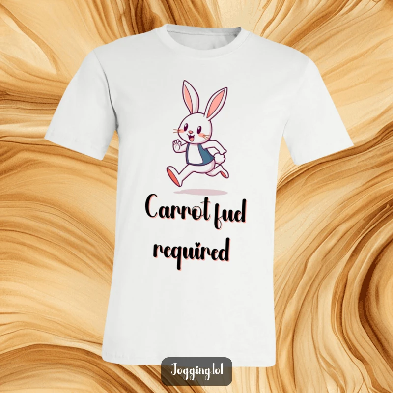 Funny t-shirt featuring a joyful rabbit jogger mid-hop, capturing pure energy and a happy, determined expression.