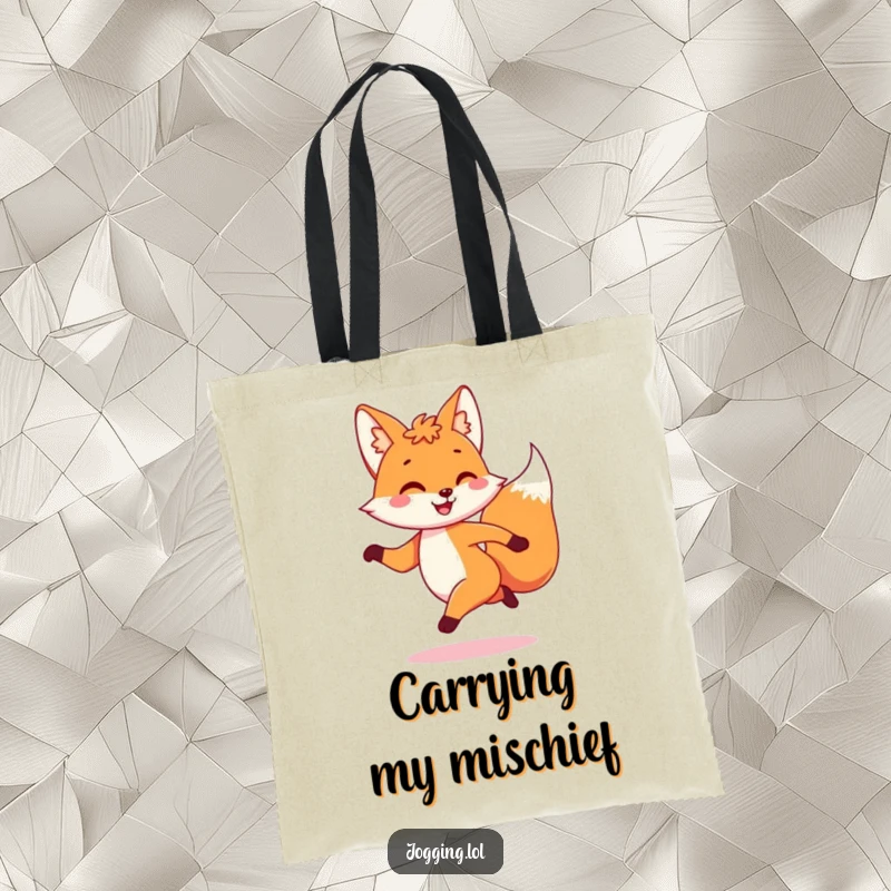 Funny tote bag with a playful fox character dashing with a joyful bounce, ideal for carrying daily necessities with flair.